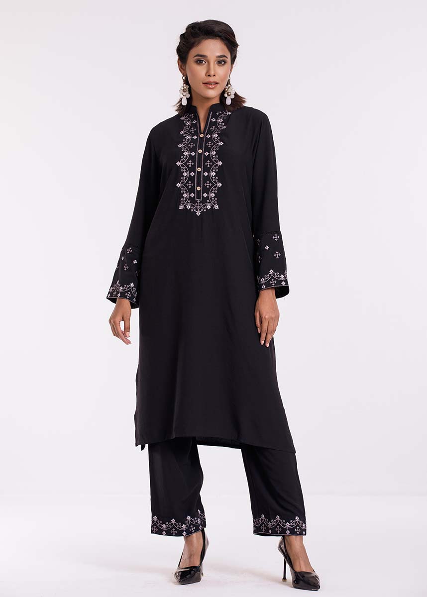 Black Embroidered Ladies Two Pcs